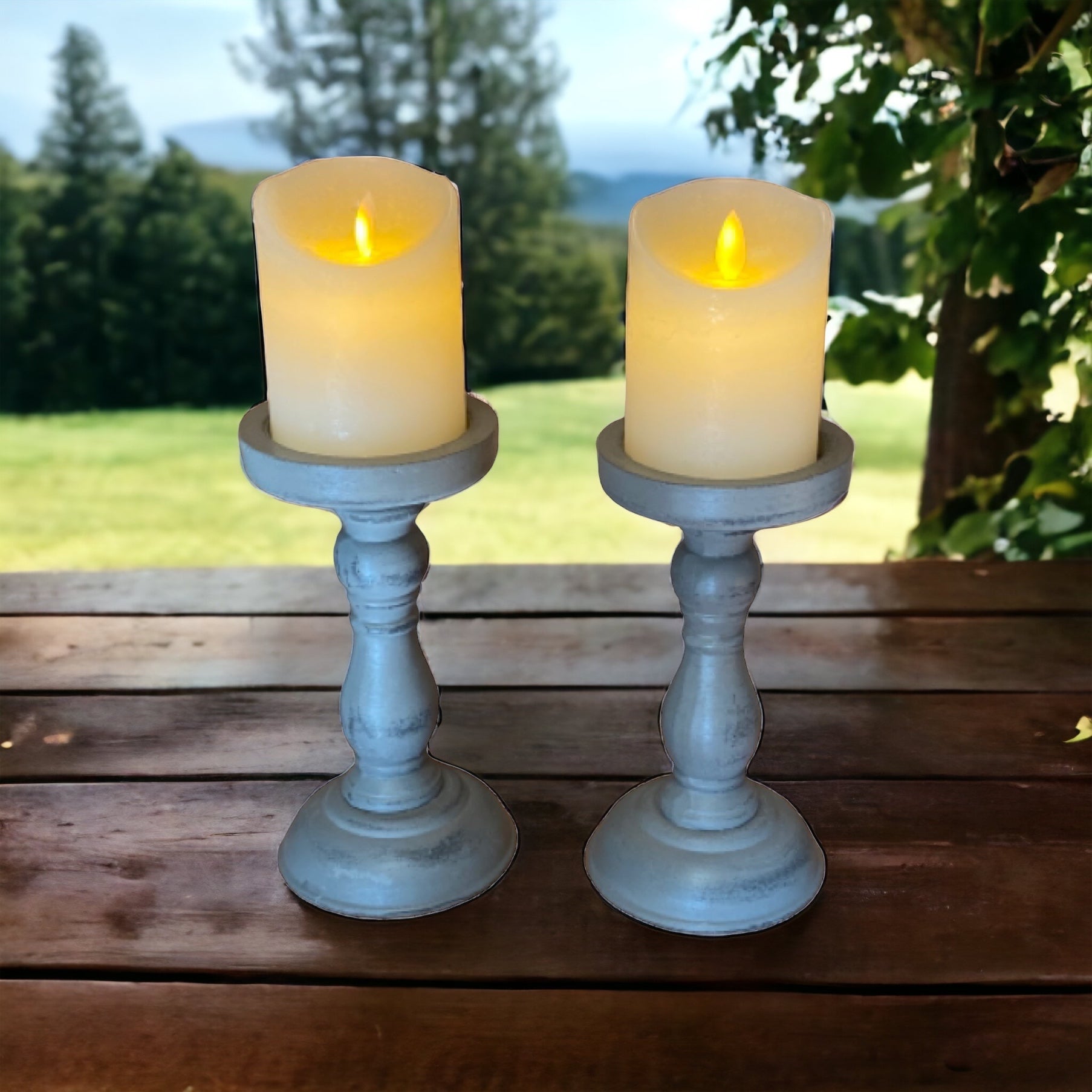 Candle Holder Pillar Provincial Grey Set of 2 - The Renmy Store Homewares & Gifts 