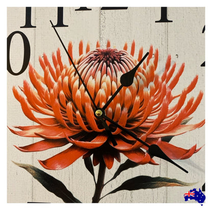 Clock Wall Waratah Native Flower 30cm 60cm Aussie Made