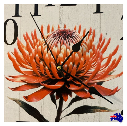 Clock Wall Waratah Native Flower 30cm 60cm Aussie Made
