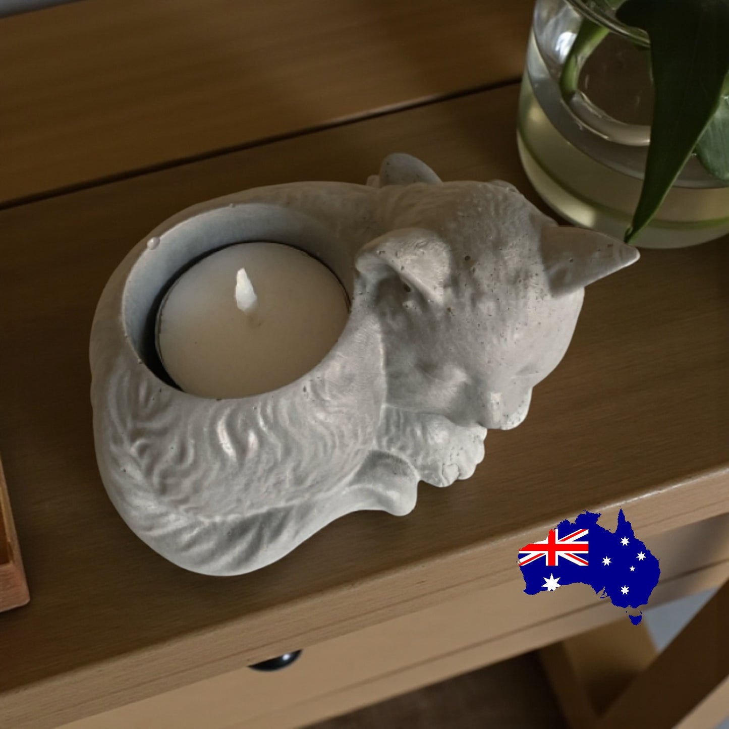 Planter Pot Candle Holder Cat Kitty Aussie Handmade Concrete