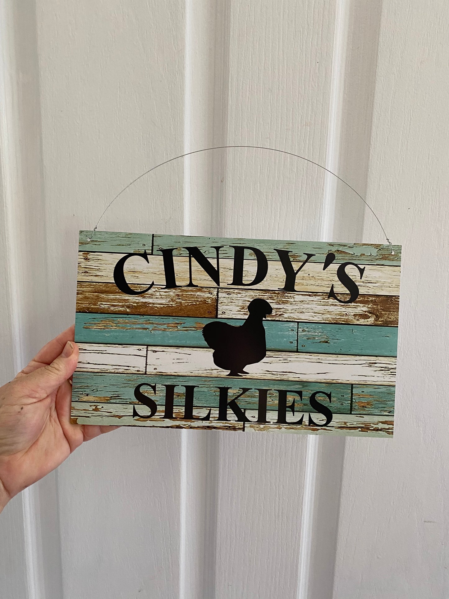 Silkie Chicken Custom Personalised Sign Rustic Blue | Aussie Made