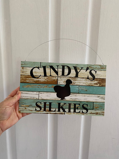 Silkie Chicken Custom Personalised Sign Rustic Blue | Aussie Made