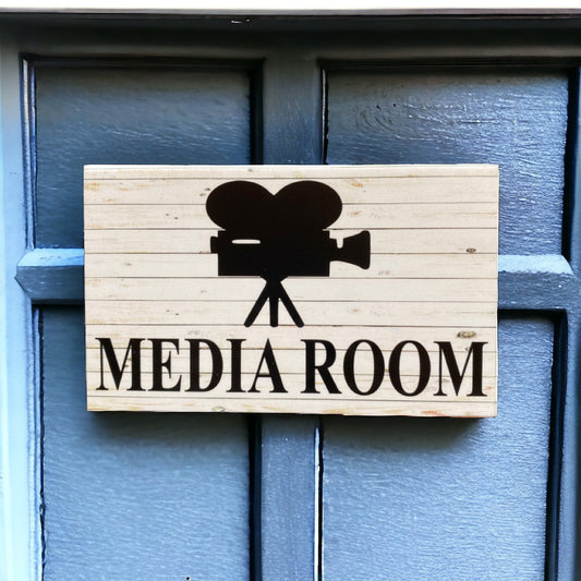 Media Room Rustic Door Sign - The Renmy Store Homewares & Gifts 