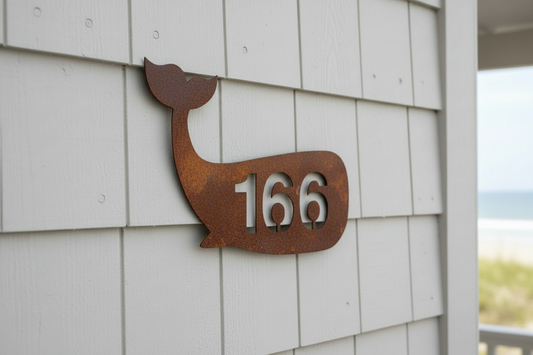 Whale House Number Sign Custom Coastal Metal - Aussie Made