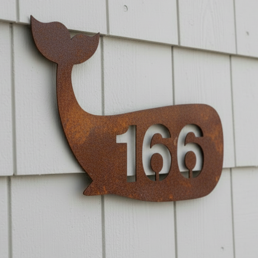 Whale House Number Sign Custom Coastal Metal - Aussie Made