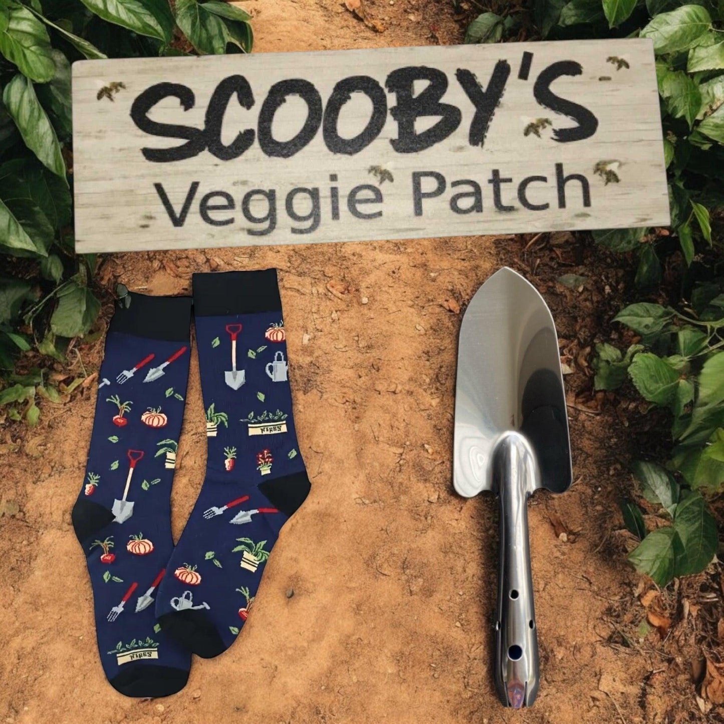 Gardener Socks Trowel Personalised Veggie Patch Sign Gift - The Renmy Store Homewares & Gifts 