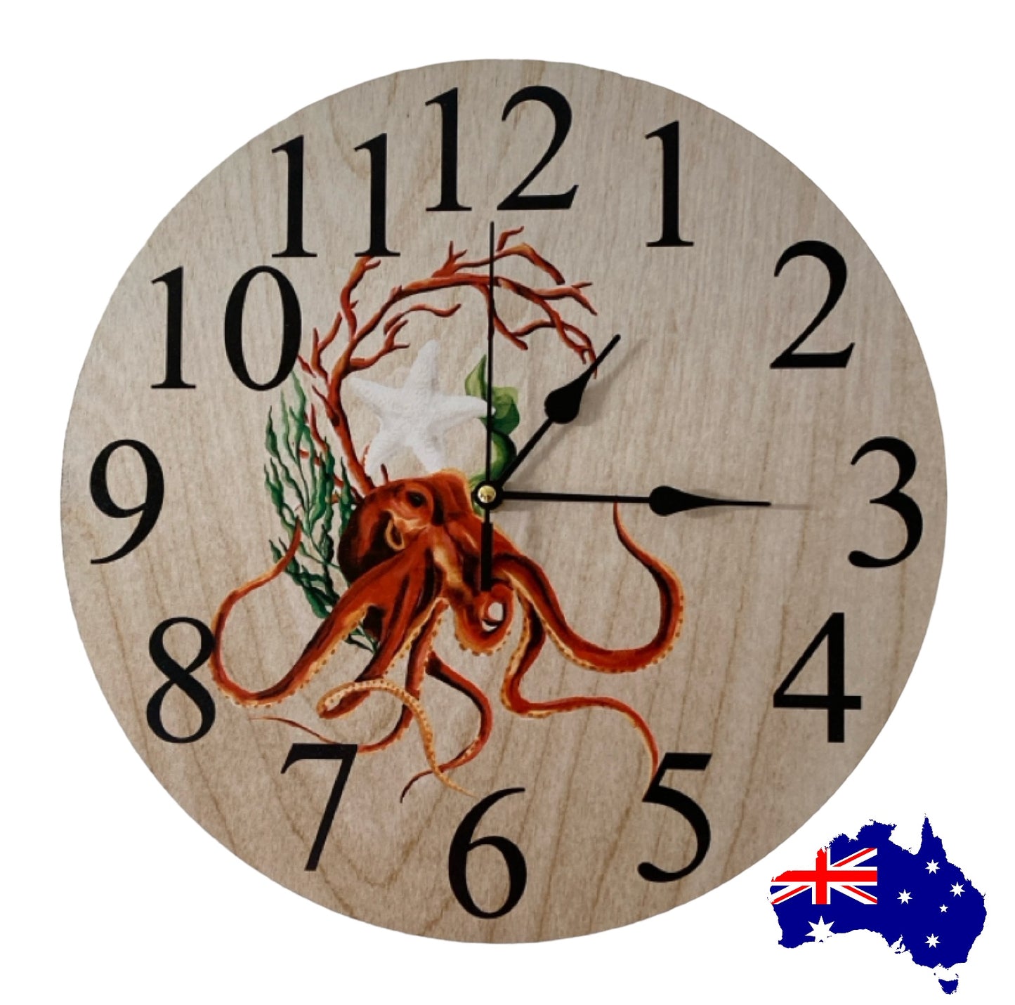 Clock Wall Octopus Ocean Beach Sea House Aussie Made - The Renmy Store Homewares & Gifts 