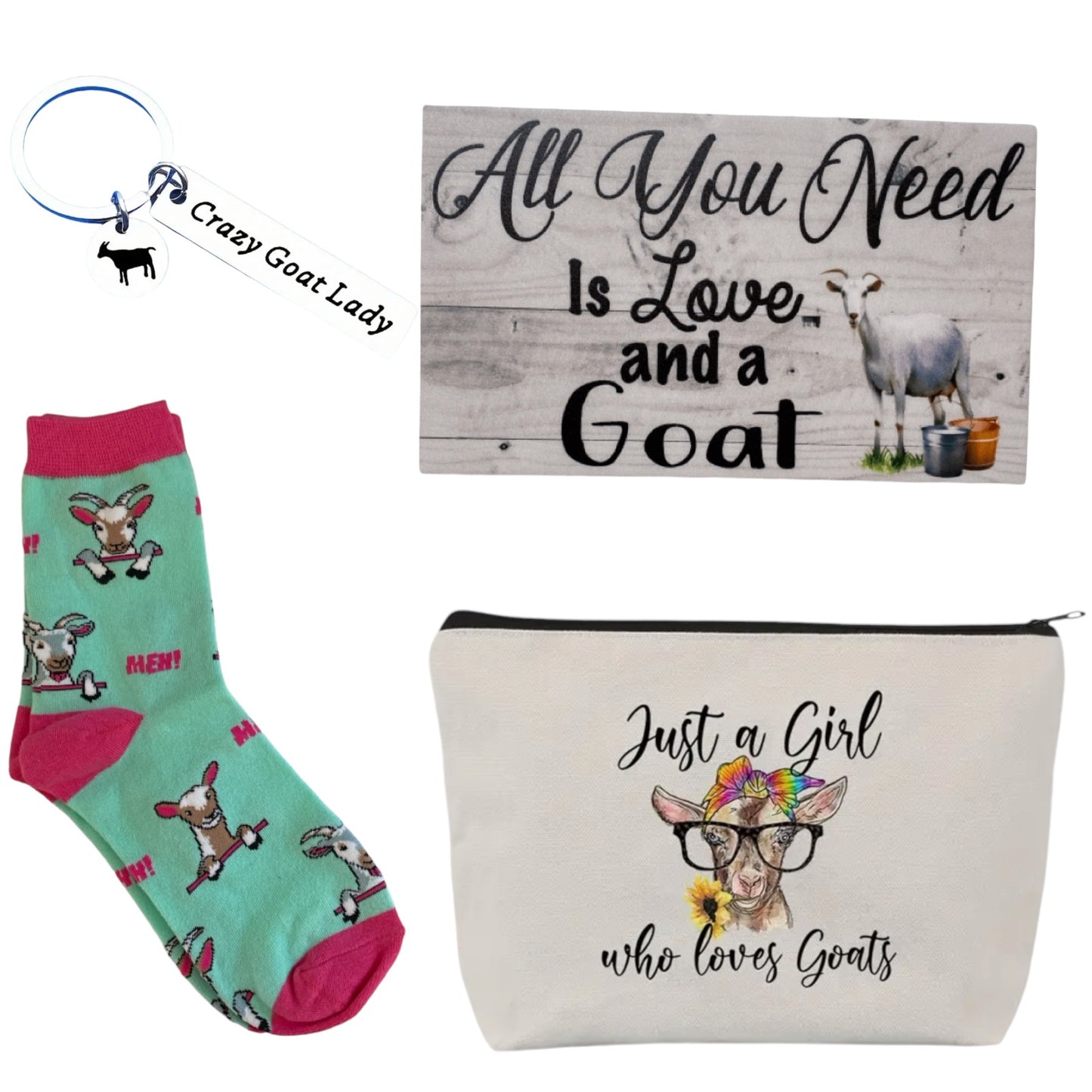 Goat Lover Socks Keyring Bag Love and Goat Sign Gift Set