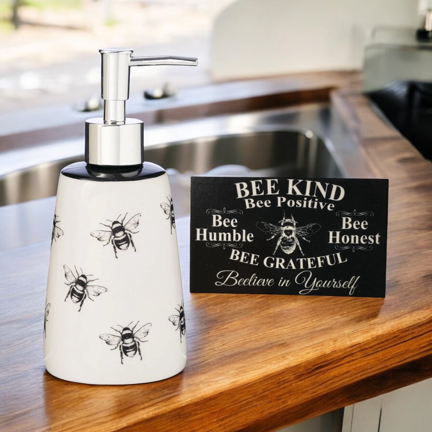 Bee Kitchen Bathroom Soap Dispenser and Sign Gift Set - The Renmy Store Homewares & Gifts 