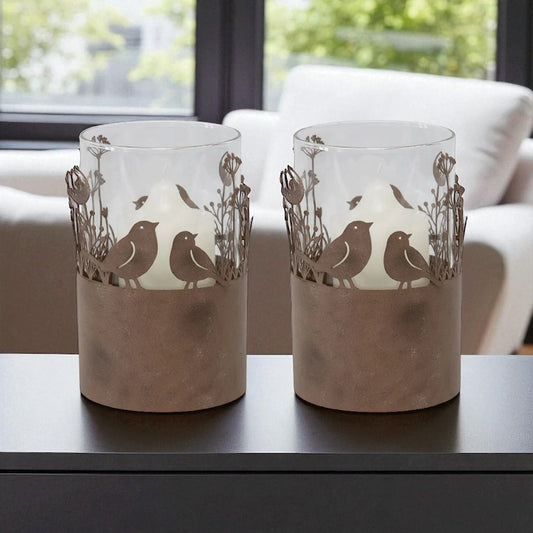 Candle Holder Set of 2 Rustic Rust Bird