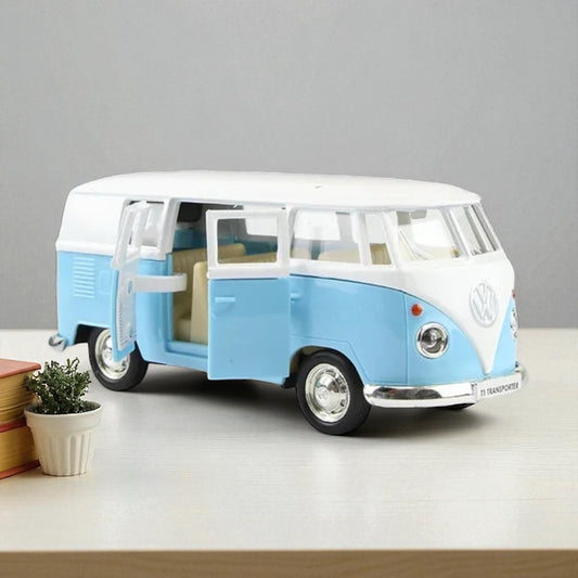 VW Kombi Van Blue Metal Model Car 13cm | Retro Coastal Decor & Gift