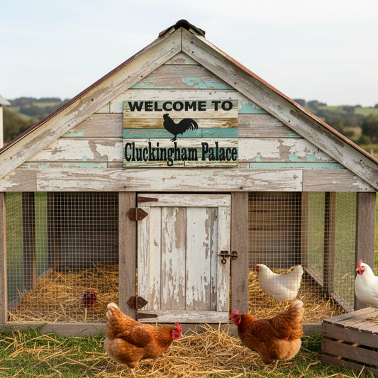 Cluckingham Palace Chicken Coop Sign - Blue Timber - Australian Made
