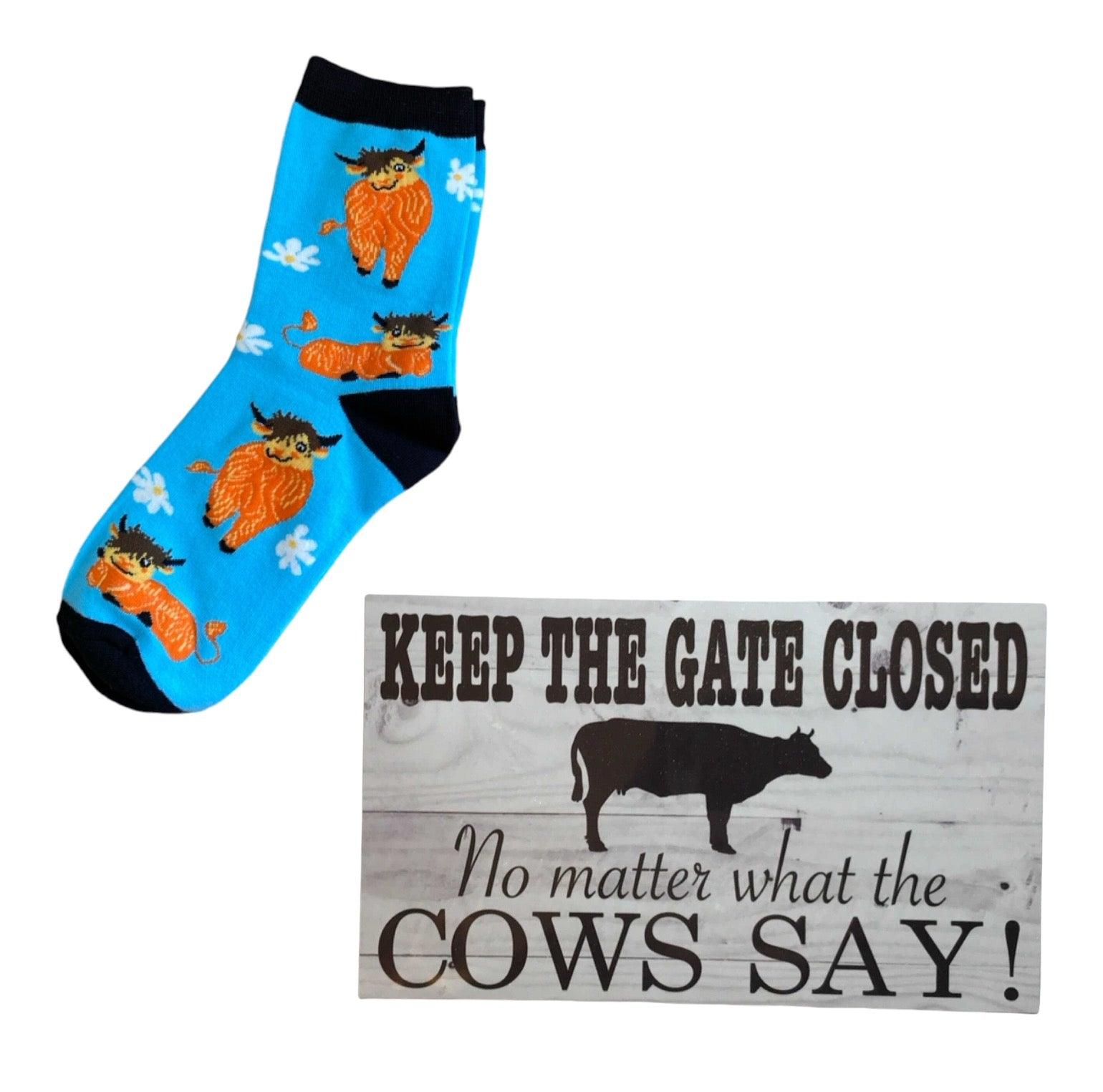 Cow Lover Socks Keep Gate Closed Sign Gift Set - The Renmy Store Homewares & Gifts 