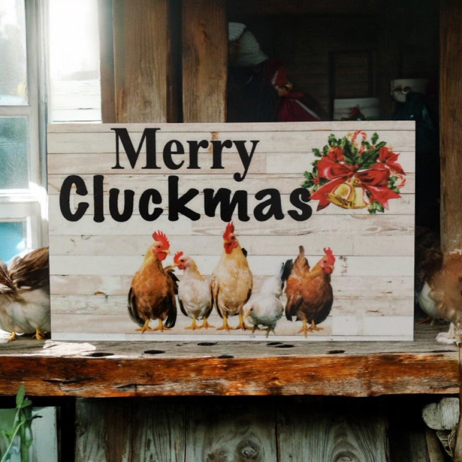 Merry Cluckmas Christmas Chicken Rooster Funny Sign - The Renmy Store Homewares & Gifts 