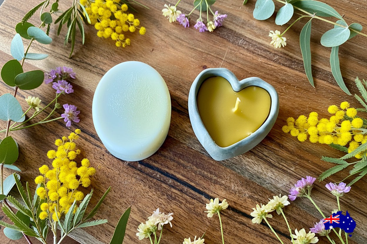 Heart Beeswax Candle Olive Oil Soap Gift Set Aussie Handmade
