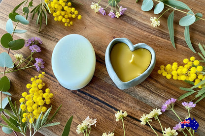 Heart Beeswax Candle Olive Oil Soap Gift Set Aussie Handmade
