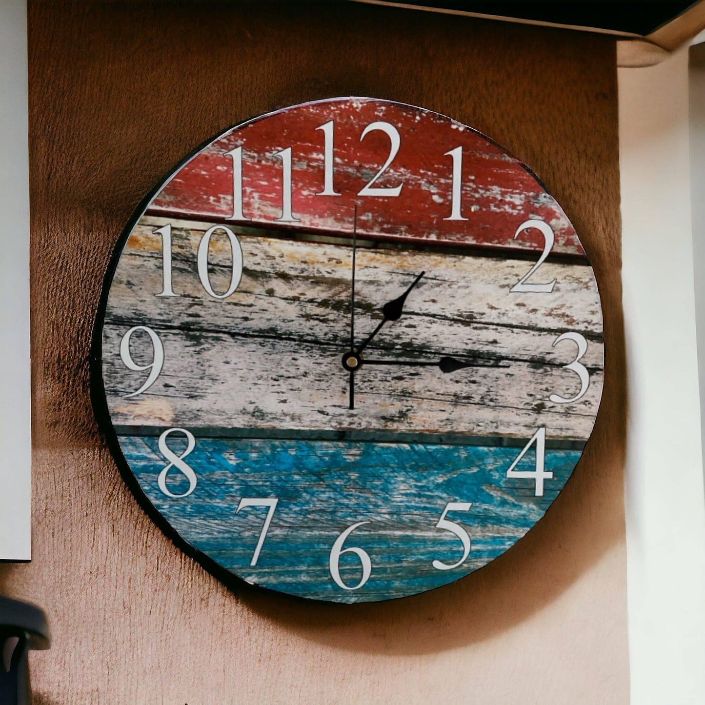 Clock Wall Rustic Red White Blue Timber Aussie Made - The Renmy Store Homewares & Gifts 