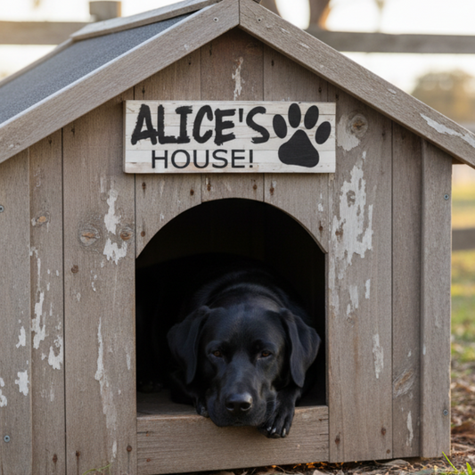 Dog Kennel Sign Custom Personalised - Light Timber Wood Look Paw