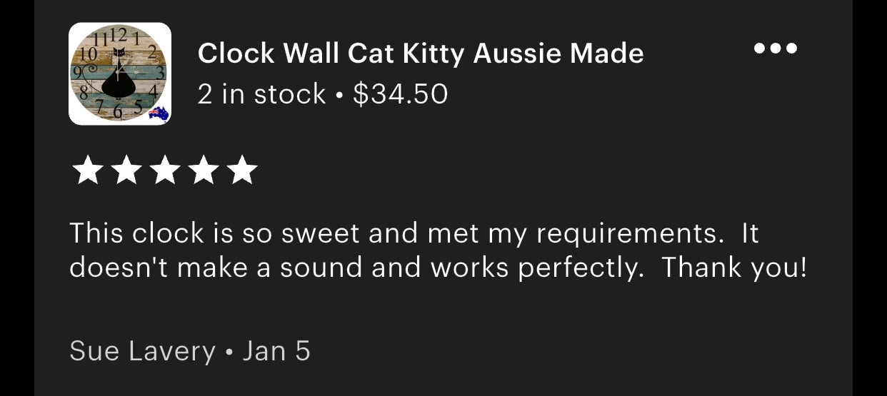 Clock Wall Cat Kitty Aussie Made