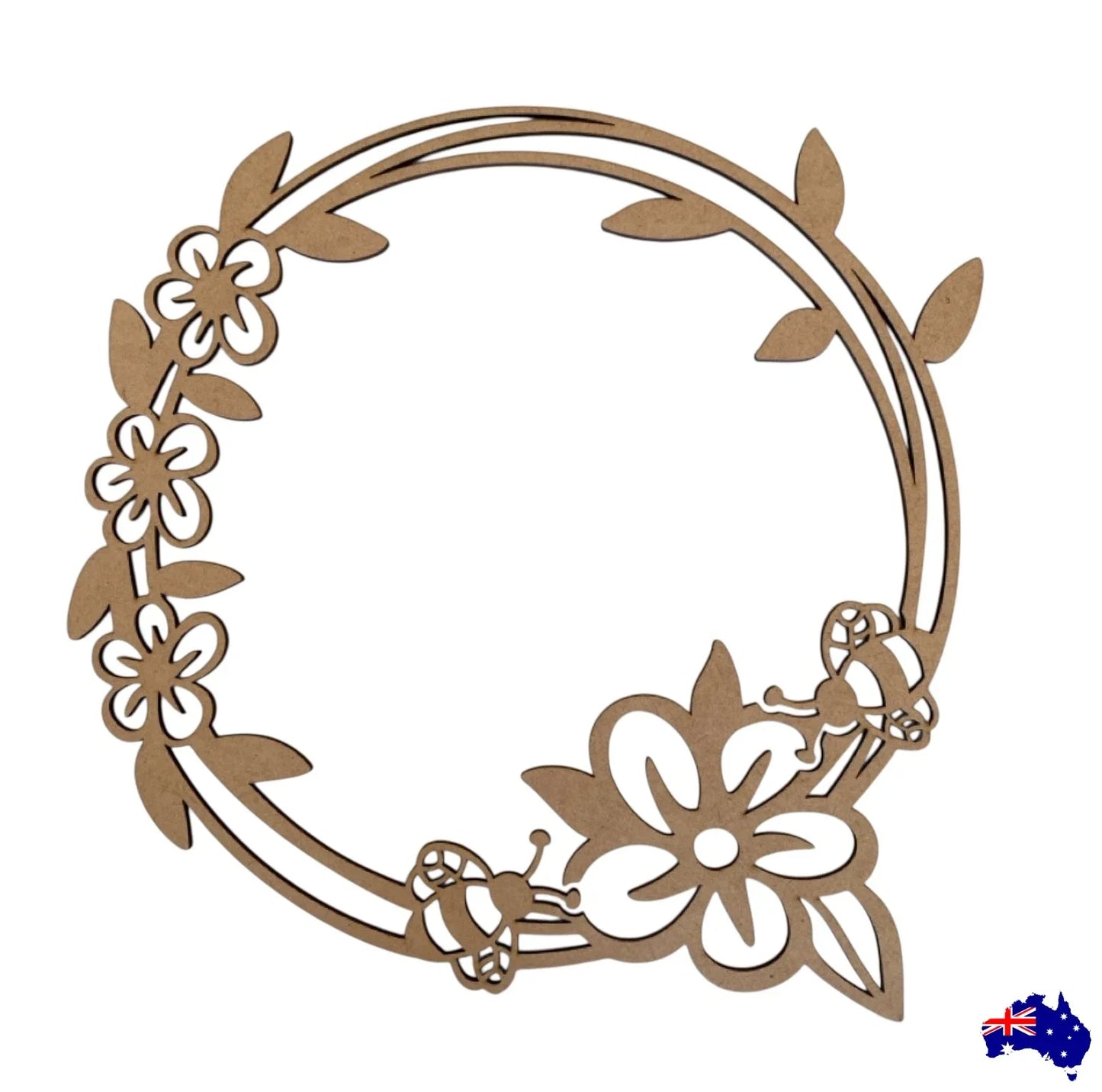 Bee Flower Wreath Frame Plywood MDF Laser Cut