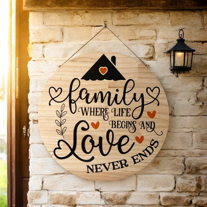 Family Where Life Begins Love Wood Sign - The Renmy Store Homewares & Gifts 