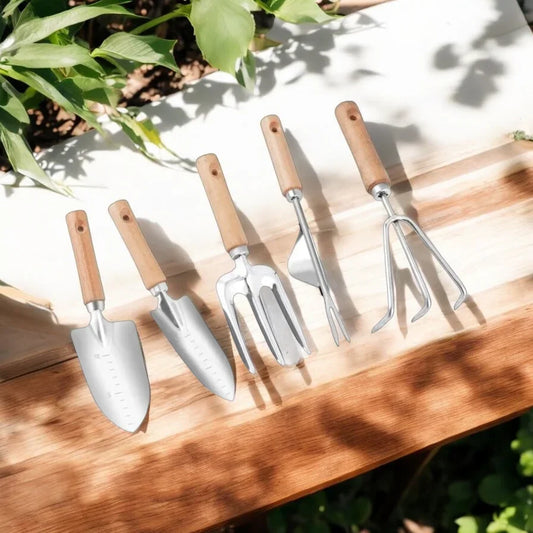Garden Tool 5 Piece Set Stainless Wooden Handle - The Renmy Store Homewares & Gifts 