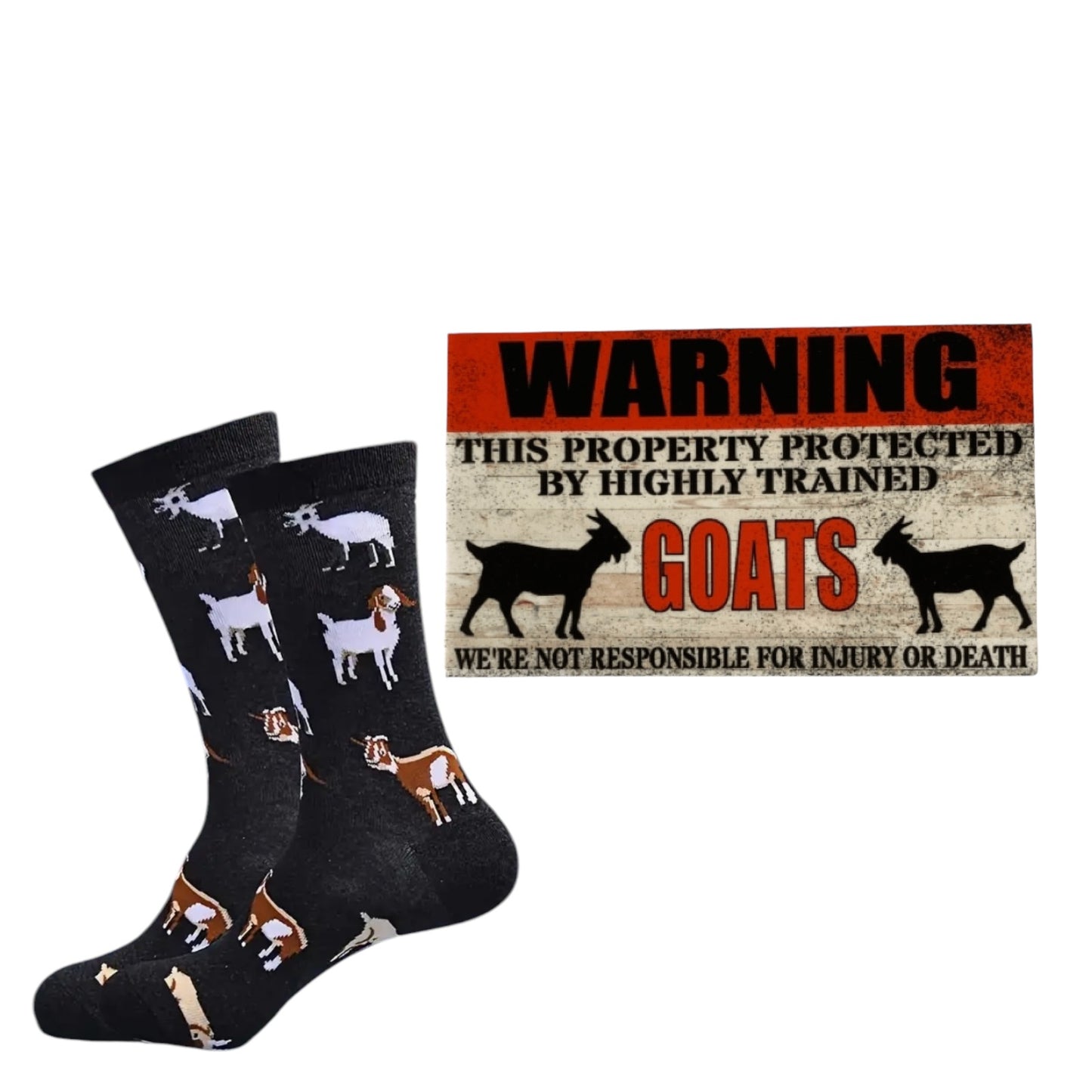 Goat Lover Socks and Warning Goat Sign Gift Set