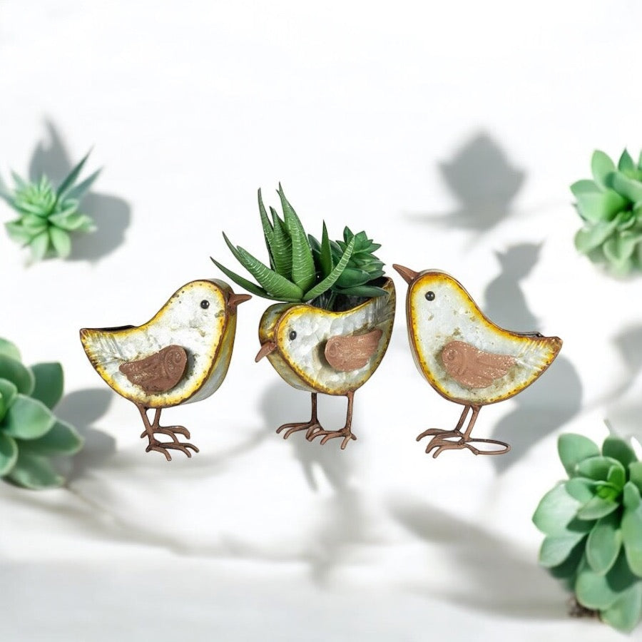 Planter Pot Plant Rustic Bird Birds Set of 3