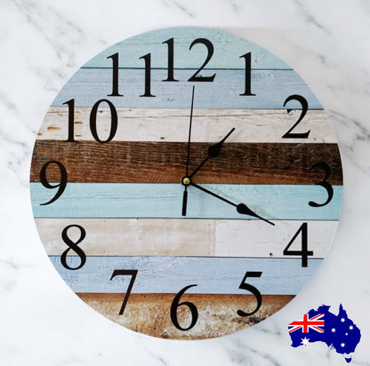 Clock Wall Rustic Wood Timber Blue Aussie Made