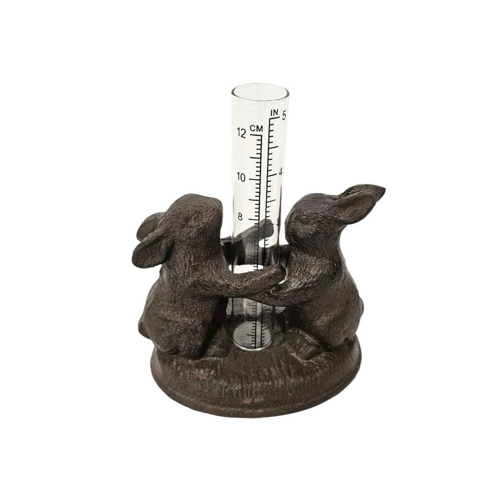 Rain Gauge Rabbit Friends Cast Iron Garden Decor