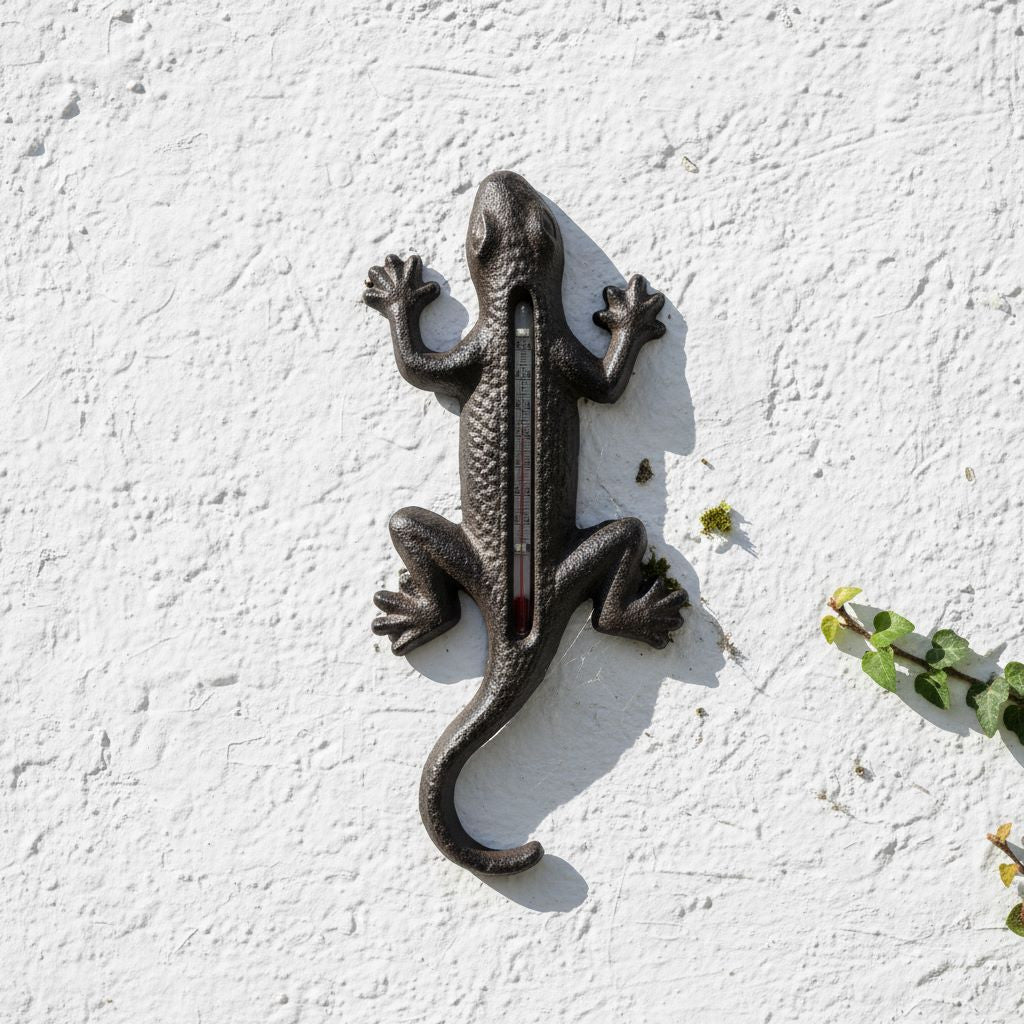 Lizard Gecko Vintage Cast Iron Thermometer Wall Garden Rustic
