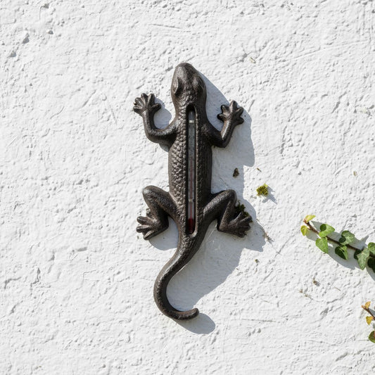 Lizard Gecko Vintage Cast Iron Thermometer Wall Garden Rustic
