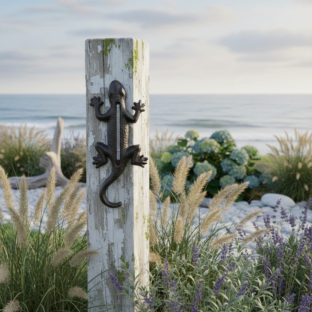 Lizard Gecko Vintage Cast Iron Thermometer Wall Garden Rustic