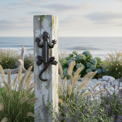 Lizard Gecko Vintage Cast Iron Thermometer Wall Garden Rustic
