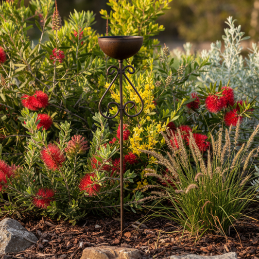 Bird Feeder Bowl Branch Stake Metal 85cm Garden Decor