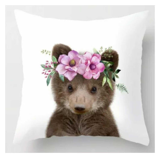 Cushion Cover Pillow Baby Bear With Flowers - The Renmy Store Homewares & Gifts 