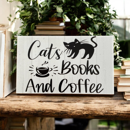 Cats Books and Coffee Sign