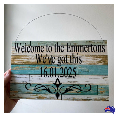 Custom Personalised Blue Timber Look Sign - The Renmy Store Homewares & Gifts 