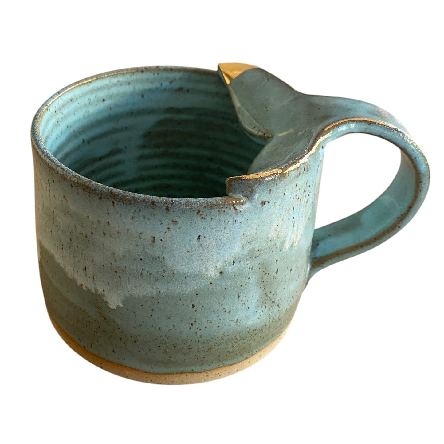 Handmade Whale Tail Aqua Gold Ceramic Mug | Aussie Made Wolf and Clay Coastal Gift