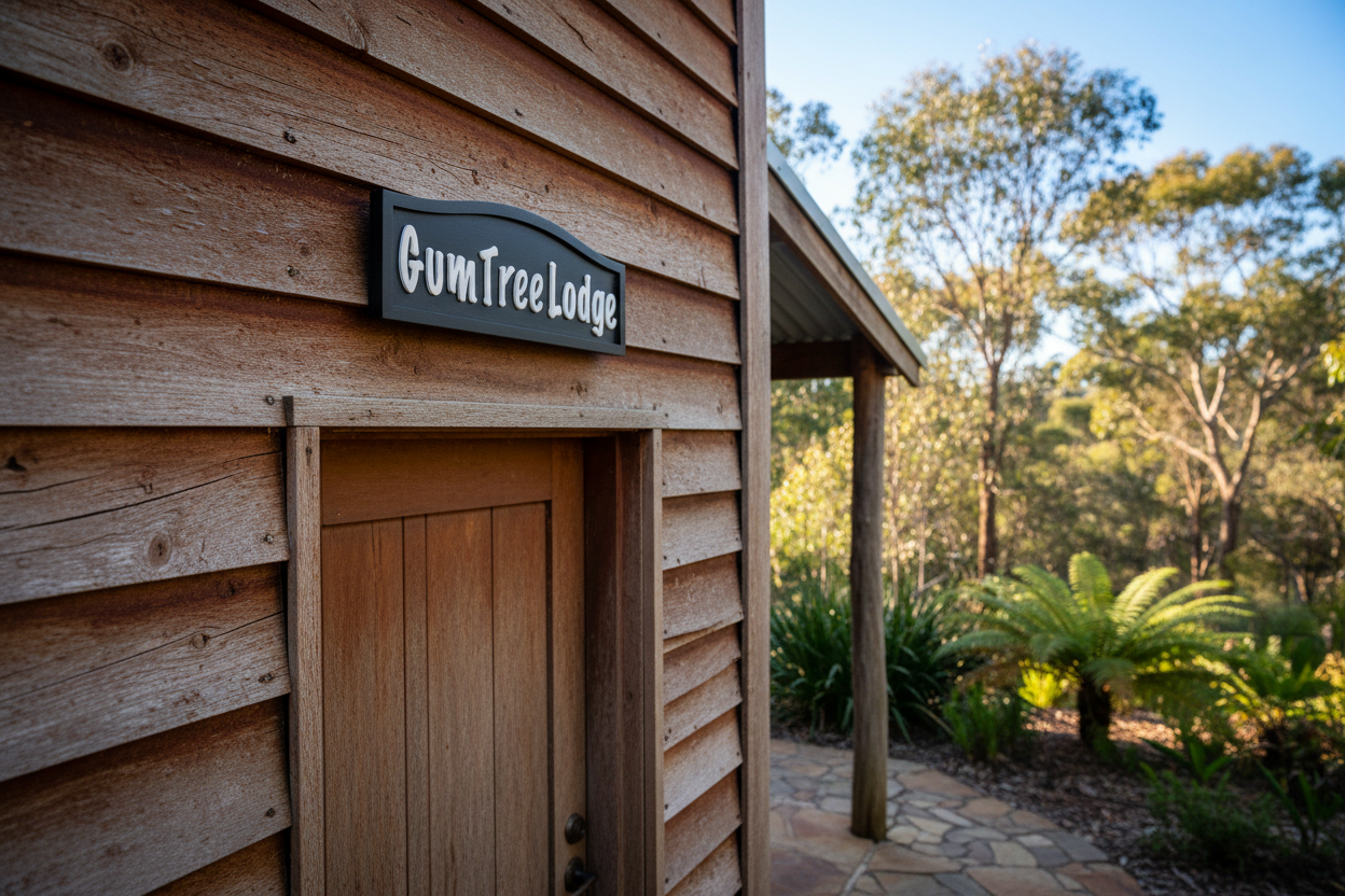 Custom Timber Sign - Personalised Gum Tree Lodge - Australian Made