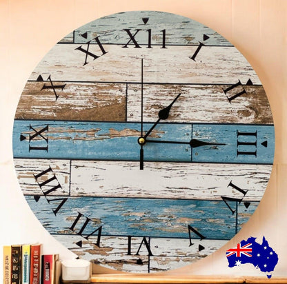 Clock Wall Rustic Blue Roman Numerals Aussie Made - The Renmy Store Homewares & Gifts 