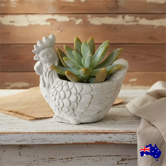 Planter Pot Rooster Chicken Aussie Handmade Concrete