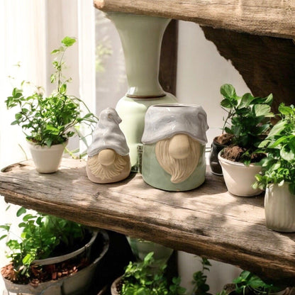 Gnome Set of 2 Pot Planter Plant Garden - The Renmy Store Homewares & Gifts 