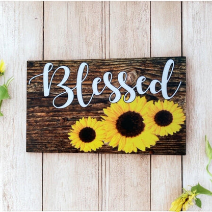 Sunflower Utensils Thankful Grateful Blessed Sign Gift