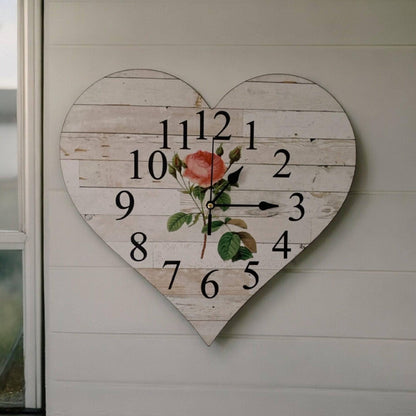 Clock Wall Heart Cottage Rose Aussie Made - The Renmy Store Homewares & Gifts 