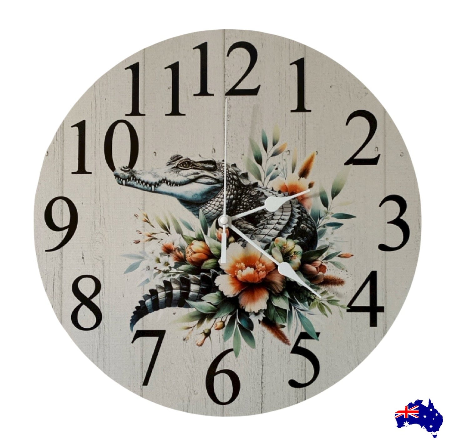 Clock Wall Crocodile Floral 30cm 60cm Aussie Made