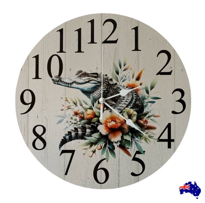 Clock Wall Crocodile Floral 30cm 60cm Aussie Made
