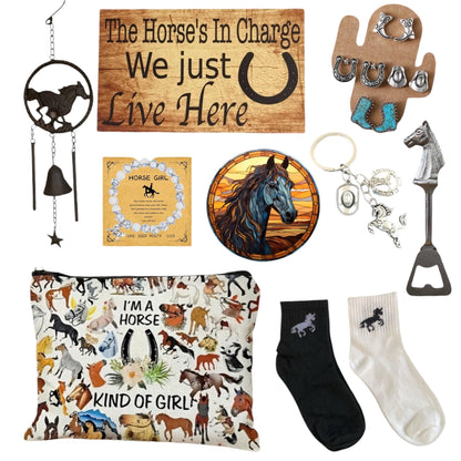 Horse Lover Bag Socks Cast Iron Bell Earrings Bracelet Sign Gift Set - The Renmy Store Homewares & Gifts 