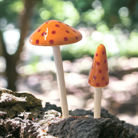 Mushroom Set of 2 Garden Stake Orange