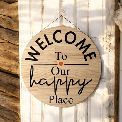 Welcome To Our Happy Place Wood Sign - The Renmy Store Homewares & Gifts 